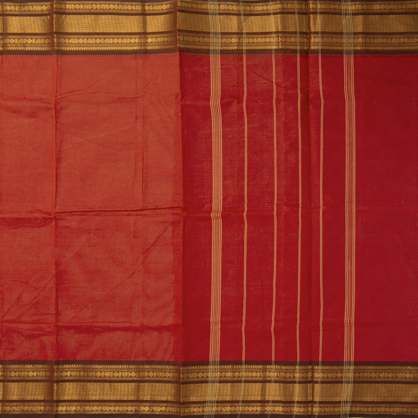 Rust And Brown Kanchi Cotton Saree For Festive Wear PV MM KC 688
