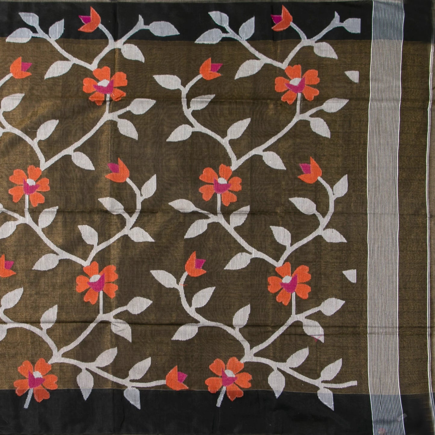 Brown And Black Tissue Sequin Dhakai Jamdhani Mulmul Silk Saree For Party Wear PV MJ 122