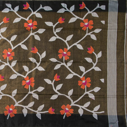 Brown And Black Tissue Sequin Dhakai Jamdhani Mulmul Silk Saree For Party Wear PV MJ 122
