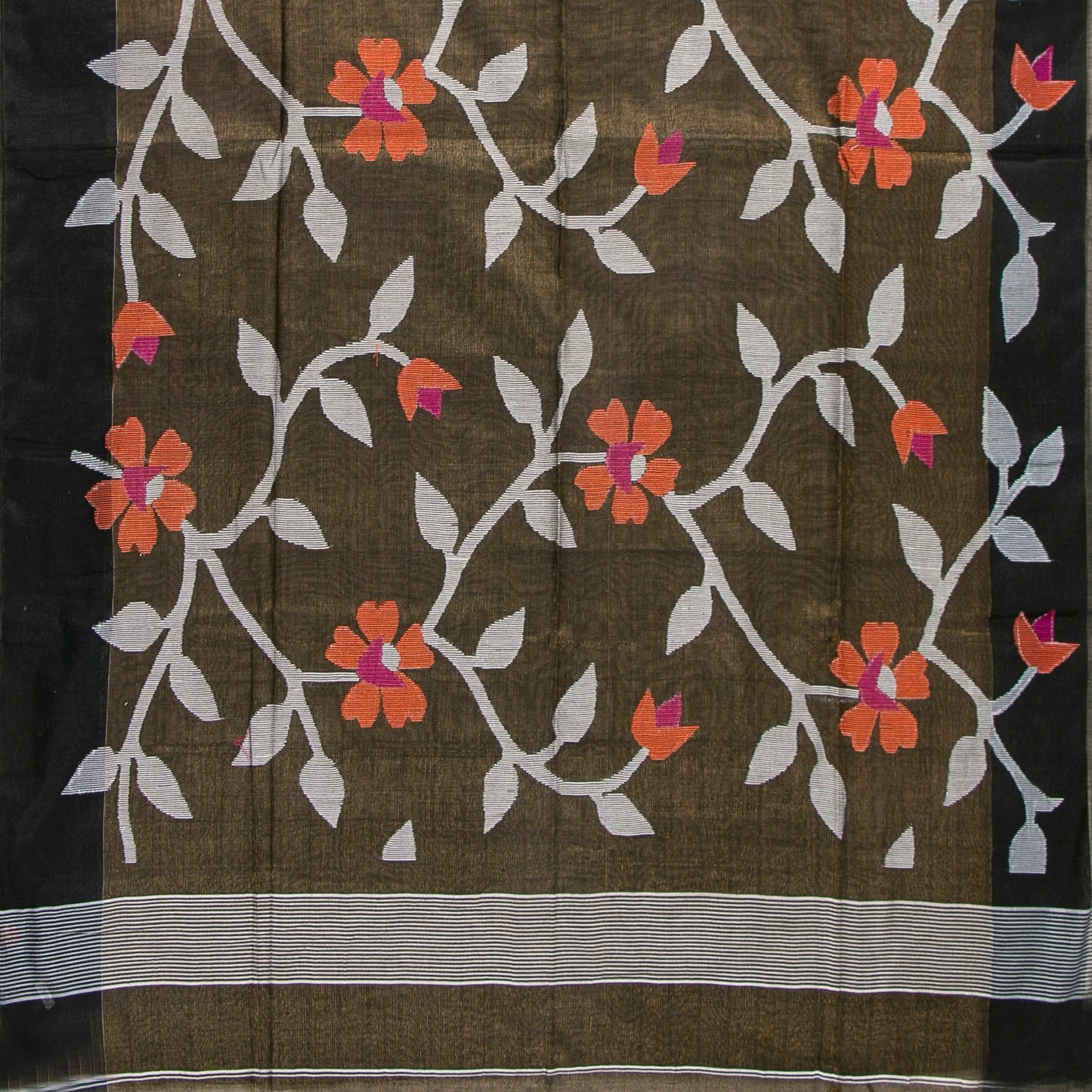 Brown And Black Tissue Sequin Dhakai Jamdhani Mulmul Silk Saree For Party Wear PV MJ 122