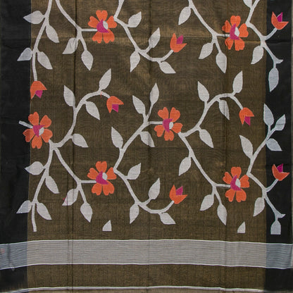Brown And Black Tissue Sequin Dhakai Jamdhani Mulmul Silk Saree For Party Wear PV MJ 122