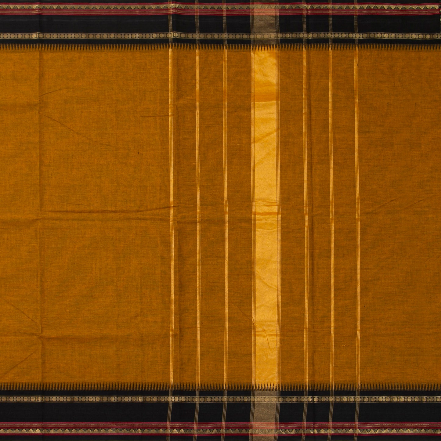 Mustard And Black Kanchi Cotton Saree For Festive Wear PV MM KC 686