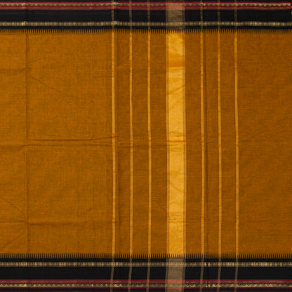 Mustard And Black Kanchi Cotton Saree For Festive Wear PV MM KC 686