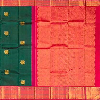 Green And Pink Kanchipuram Silk Saree For Festive Wear PV NYC 1472