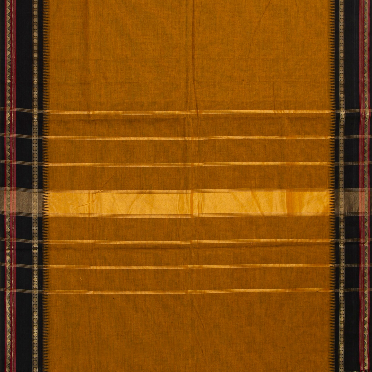 Mustard And Black Kanchi Cotton Saree For Festive Wear PV MM KC 686