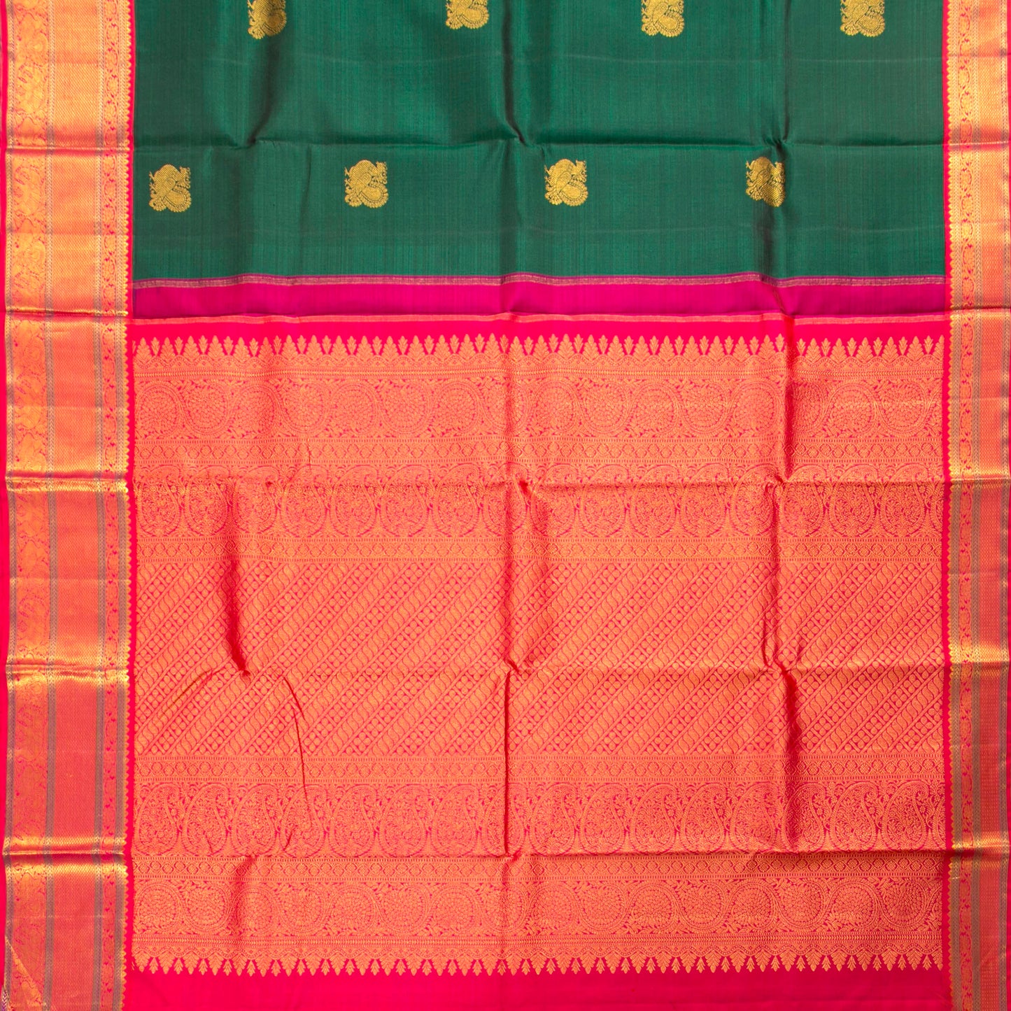 Green And Pink Kanchipuram Silk Saree For Festive Wear PV NYC 1472