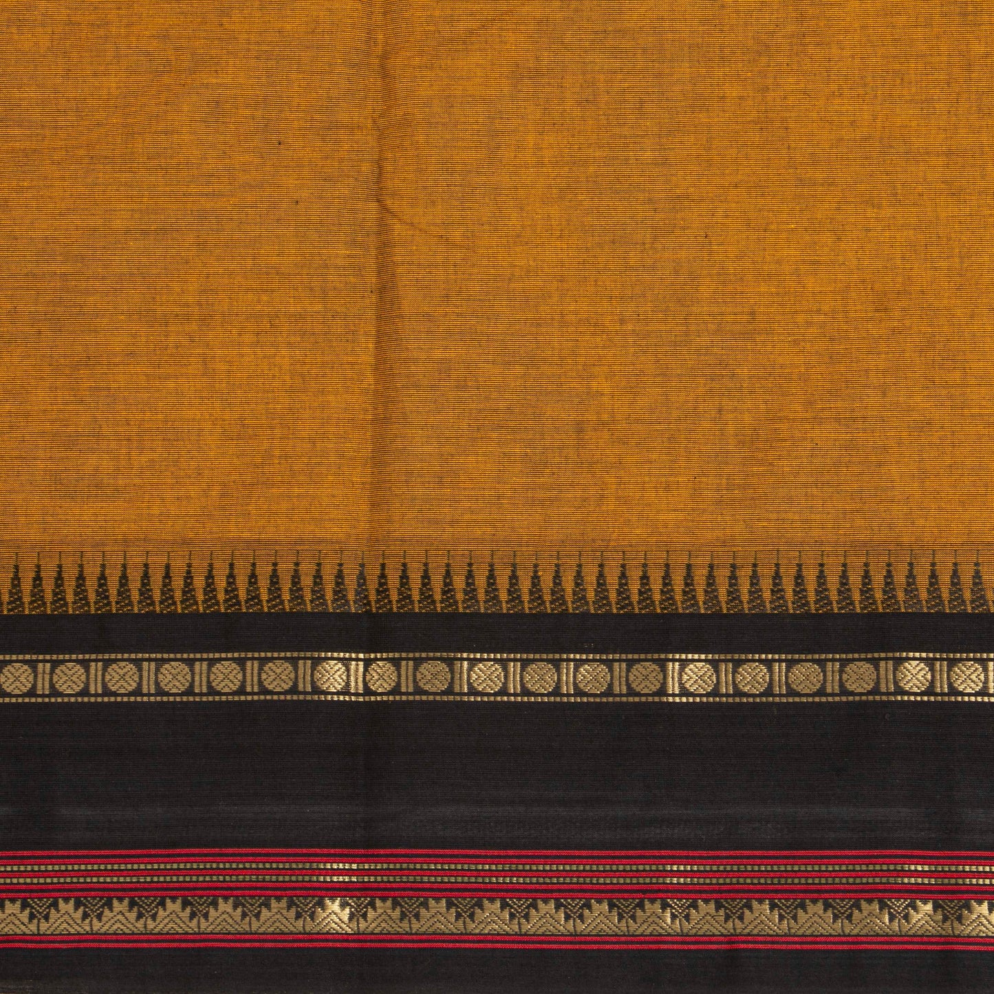 Mustard And Black Kanchi Cotton Saree For Festive Wear PV MM KC 686