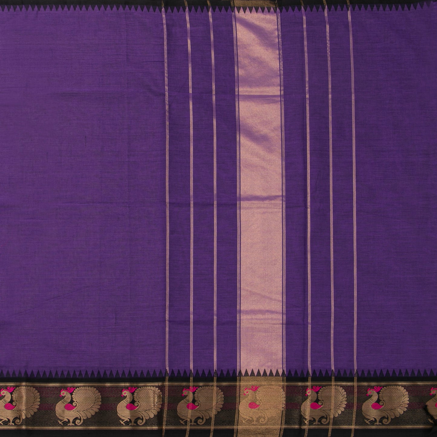 Lavender And Black Kanchi Cotton Saree For Festive Wear PV MM KC 684