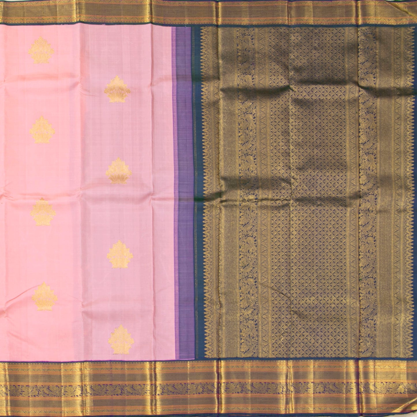 Pastel Pink And Mayilkazhuthu Blue Kanchipuram Silk Saree For Festive Wear PV NYC 1511