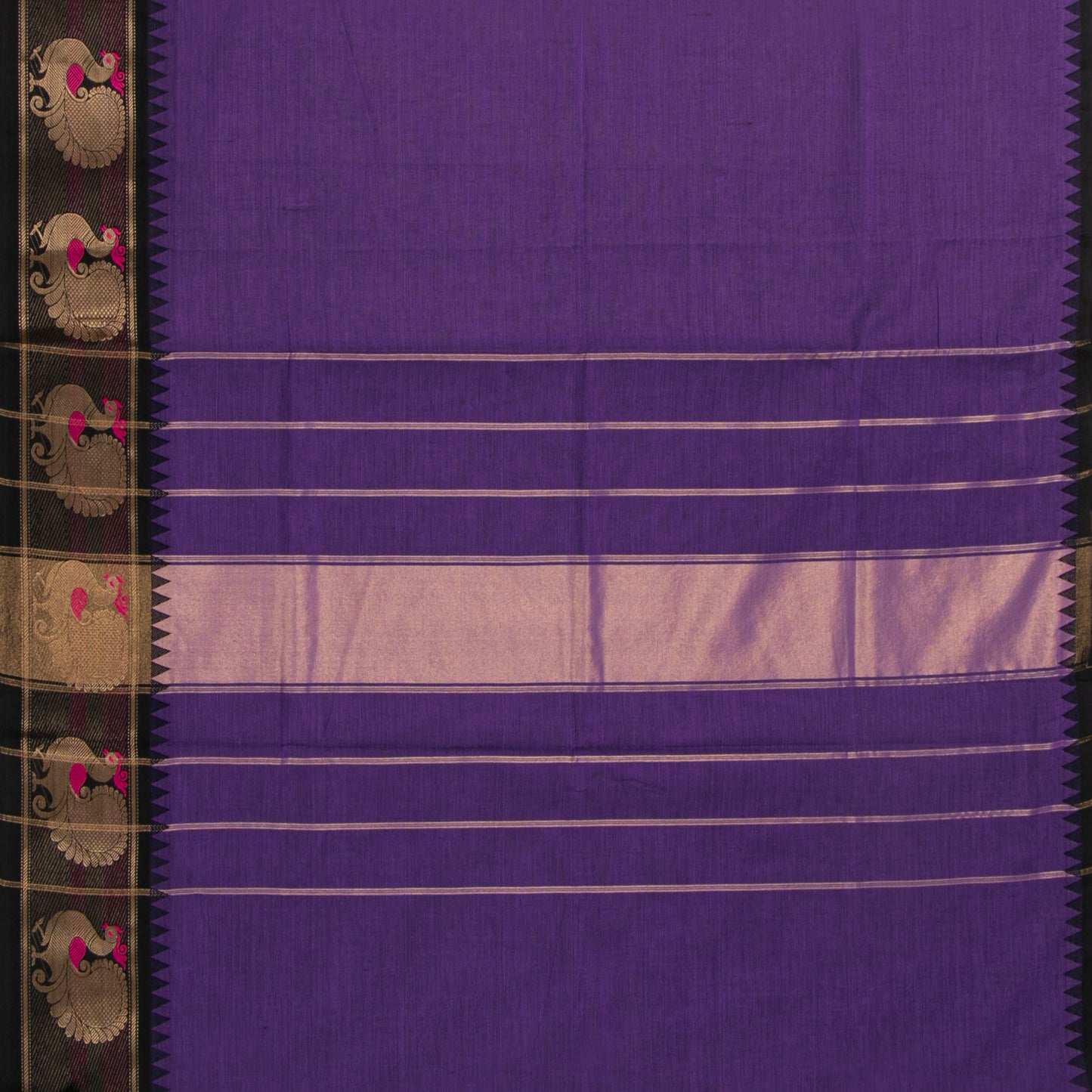 Lavender And Black Kanchi Cotton Saree For Festive Wear PV MM KC 684
