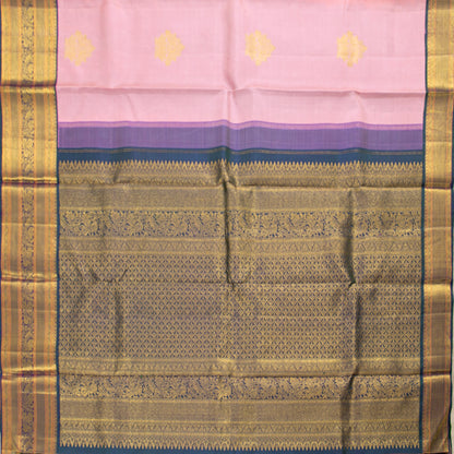 Pastel Pink And Mayilkazhuthu Blue Kanchipuram Silk Saree For Festive Wear PV NYC 1511