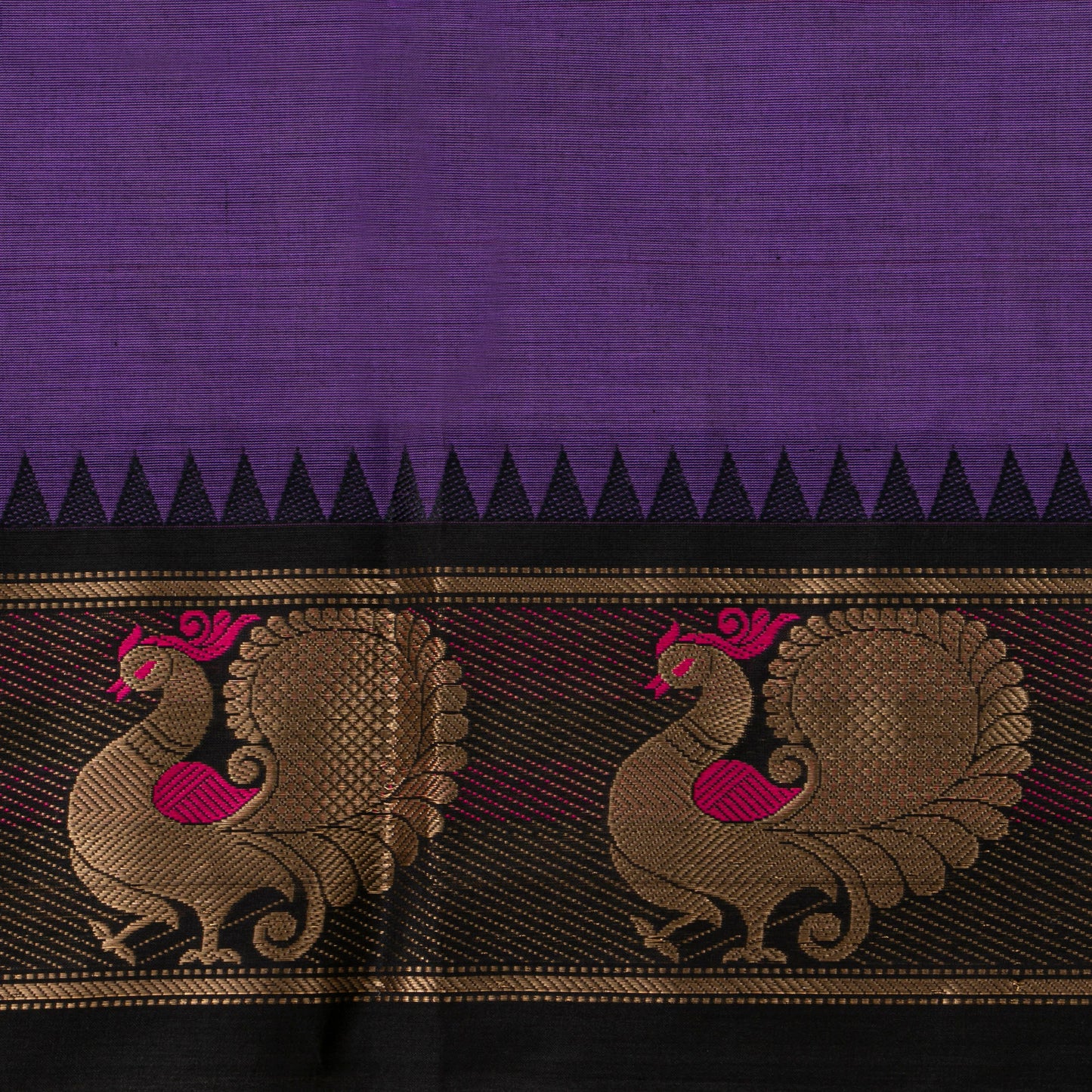 Lavender And Black Kanchi Cotton Saree For Festive Wear PV MM KC 684