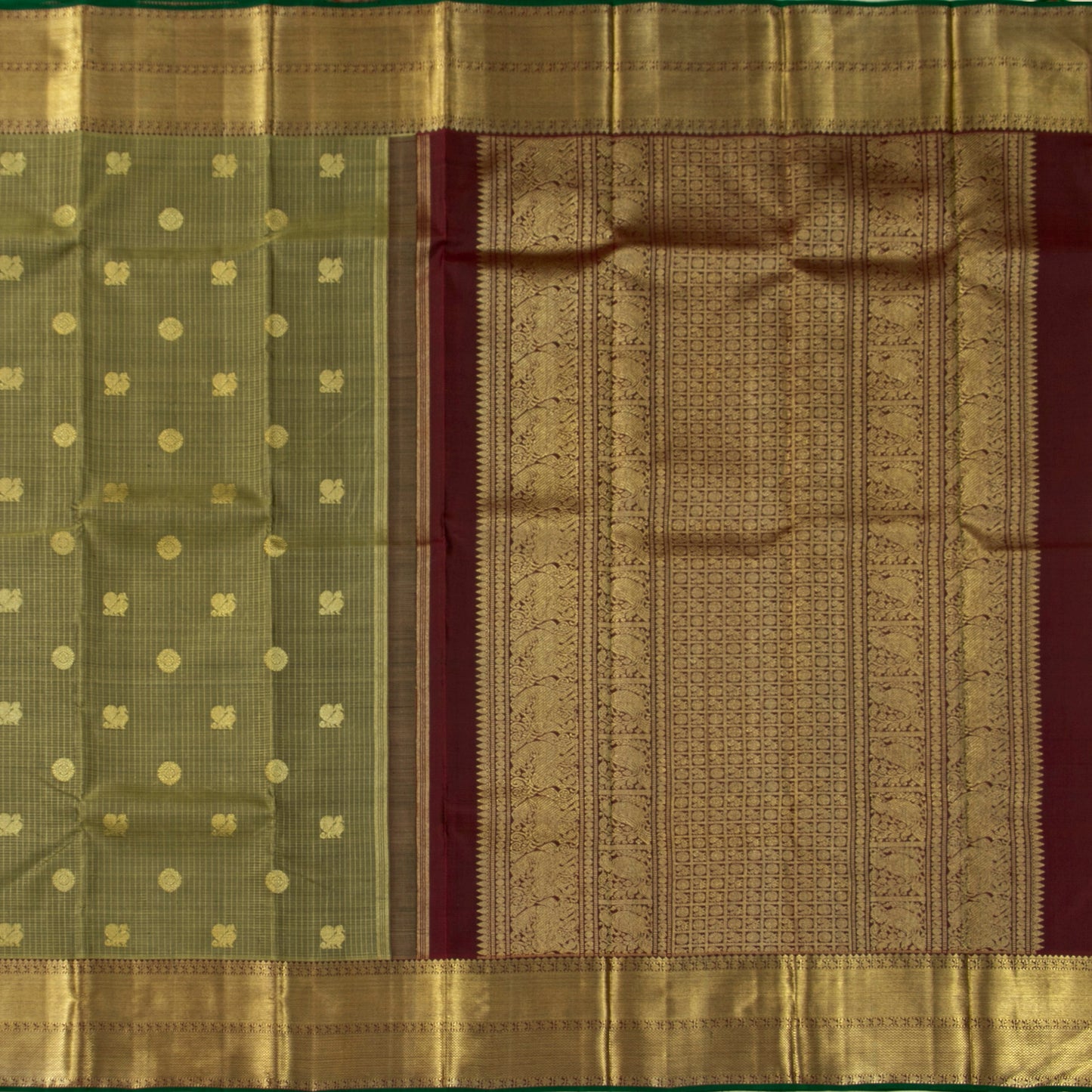 Green And Maroon Kanchipuram Silk Saree For Wedding Wear PV NYC 1445