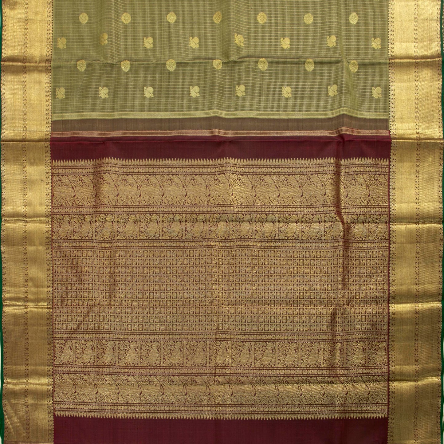 Green And Maroon Kanchipuram Silk Saree For Wedding Wear PV NYC 1445