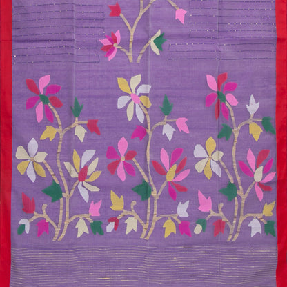 Lilac And Red Dhakai Jamdhani Mulmul Silk Saree For Office Wear PV MJ 121