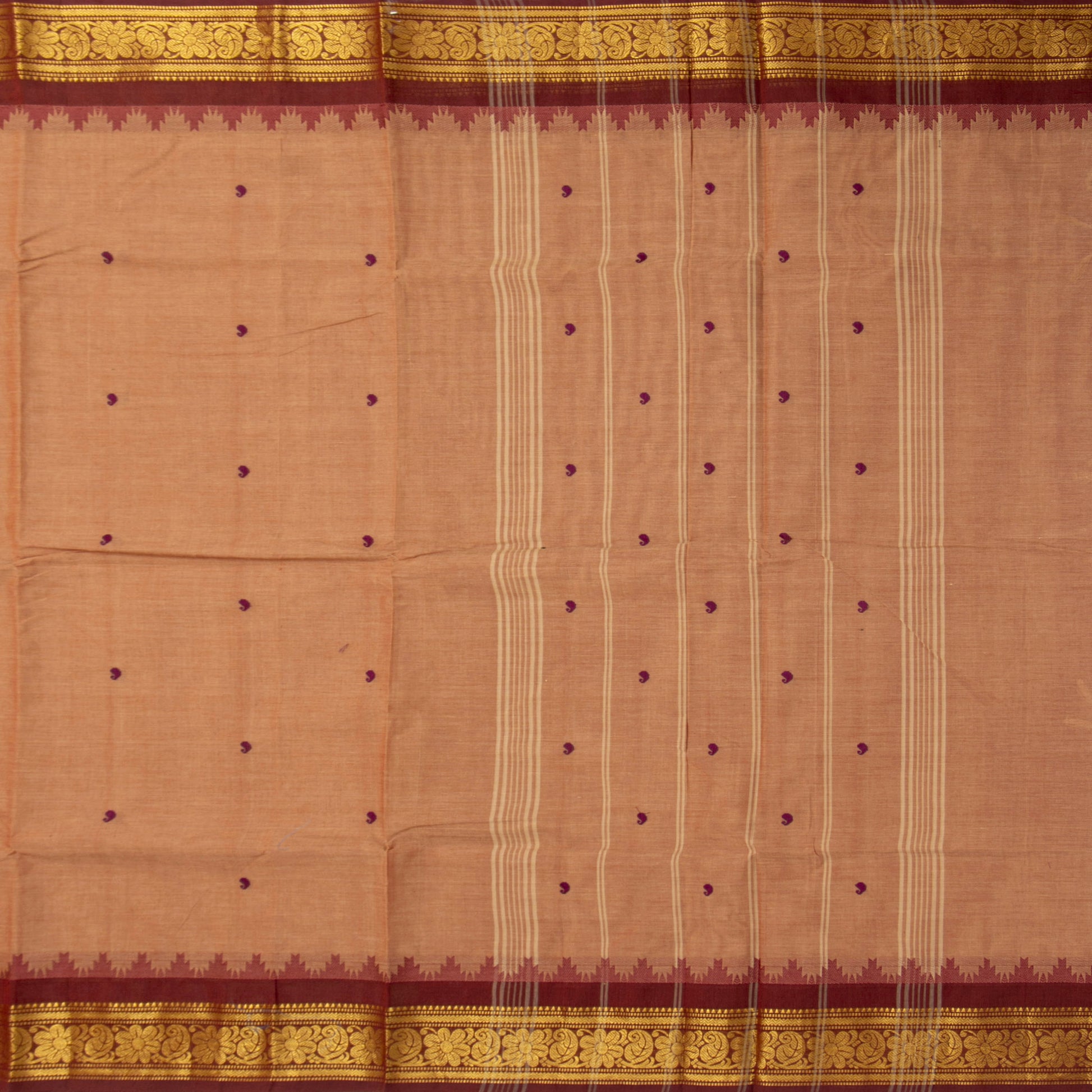 Gheva And Maroon Kanchi Cotton Saree For Festive Wear PV MM KC 895 - Cotton Saree - Panjavarnam PV MM KC 895