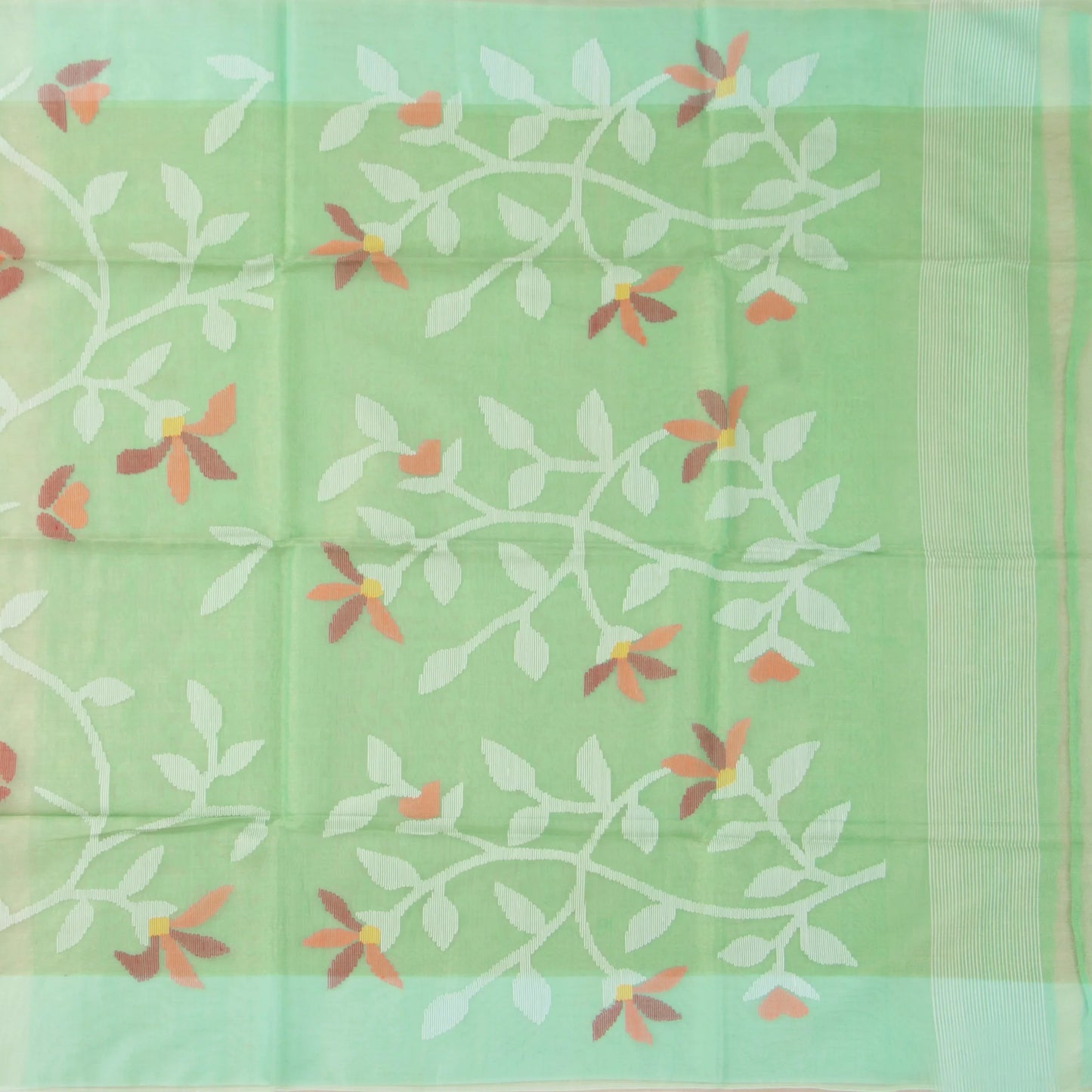 Pastel Green And Turquoise Tissue Sequins Dhakai Jamdani Mulmul Silk Saree For Party Wear PV MJ 128