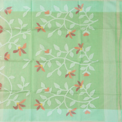 Pastel Green And Turquoise Tissue Sequins Dhakai Jamdani Mulmul Silk Saree For Party Wear PV MJ 128