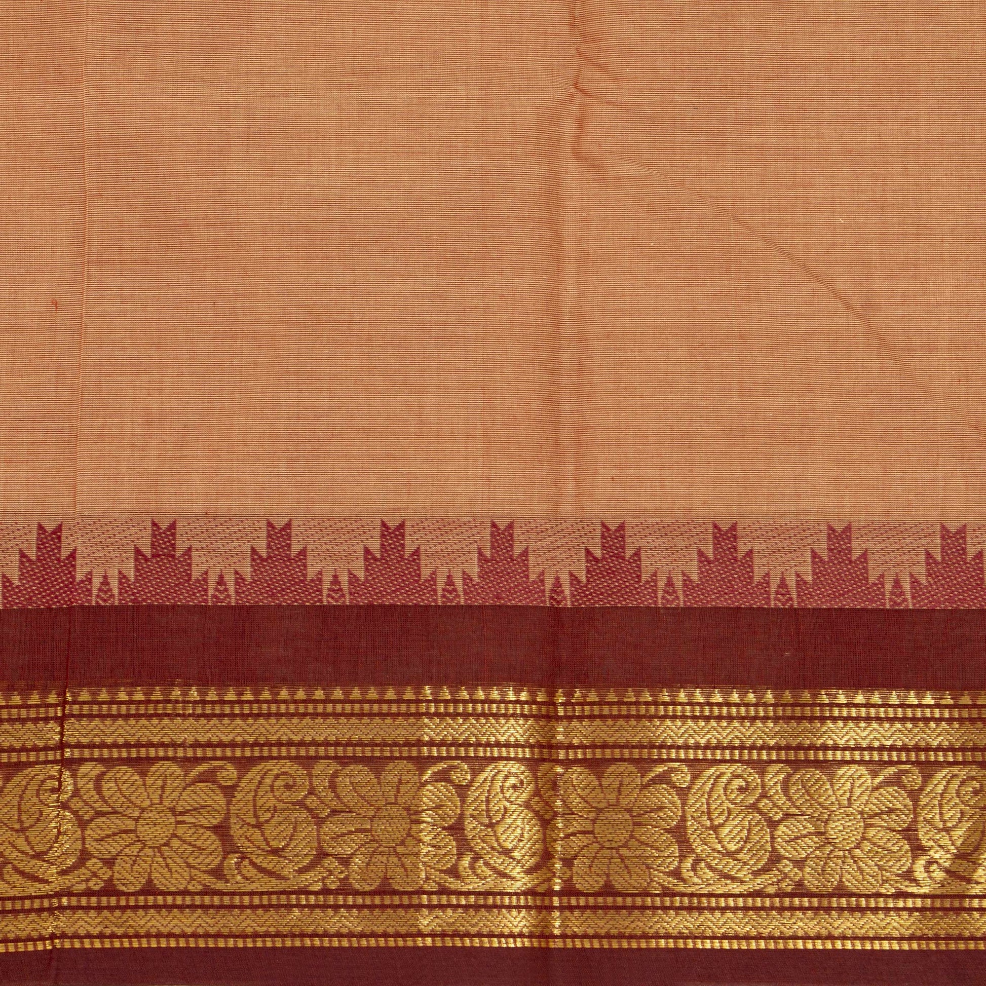 Gheva And Maroon Kanchi Cotton Saree For Festive Wear PV MM KC 895 - Cotton Saree - Panjavarnam PV MM KC 895