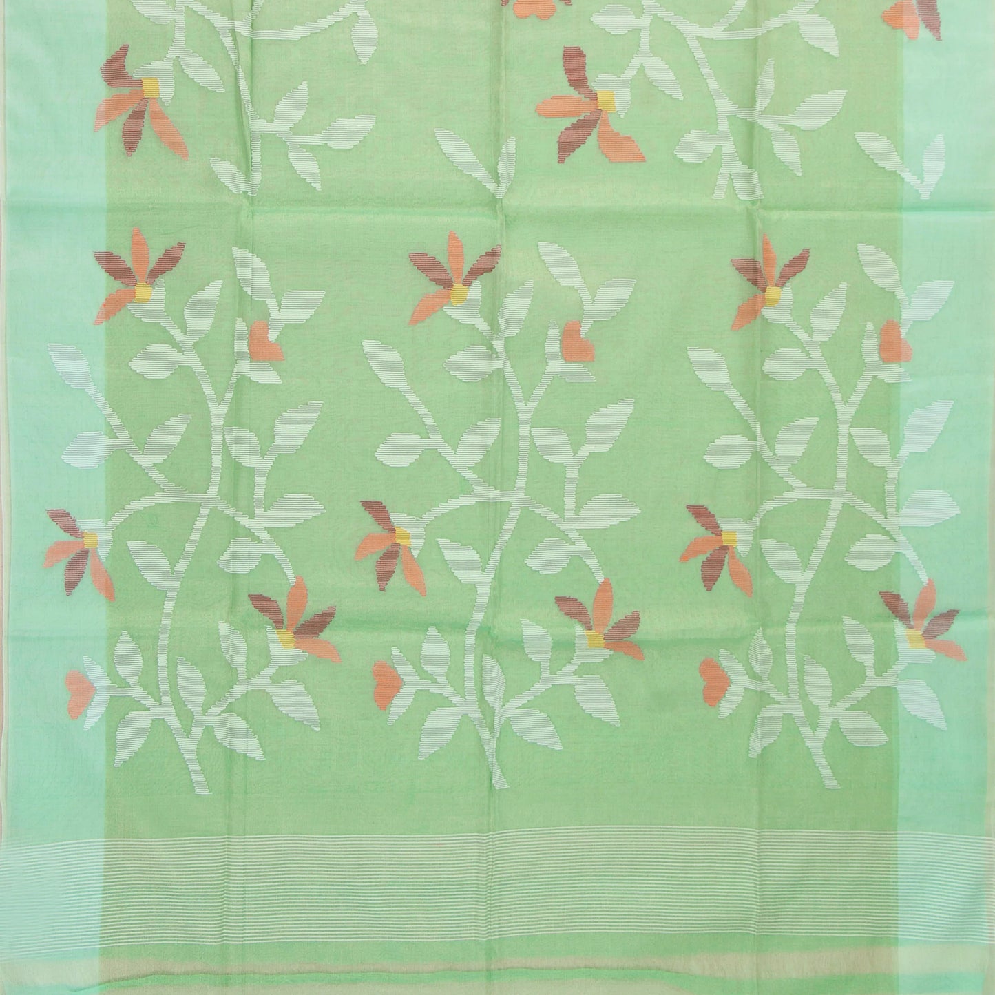 Pastel Green And Turquoise Tissue Sequins Dhakai Jamdani Mulmul Silk Saree For Party Wear PV MJ 128