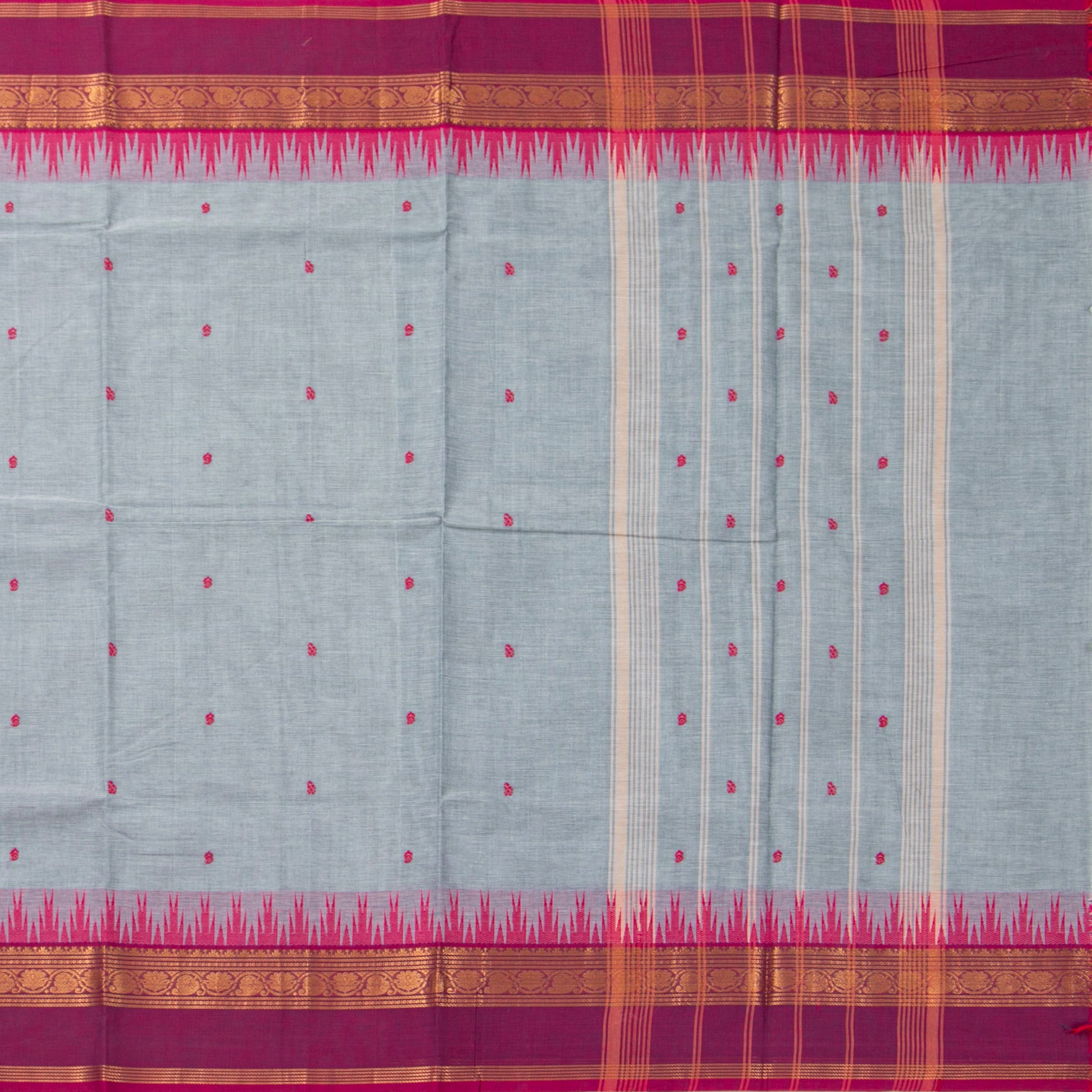 Grey And Pink Kanchi Cotton Saree For Festive Wear PV MM KC 894 - Cotton Saree - Panjavarnam PV MM KC 894