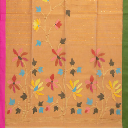 Sandal Beige Dhakai Jamdhani Mulmul Silk Saree With Ganga Jamuna Border For Office Wear PV MJ 119