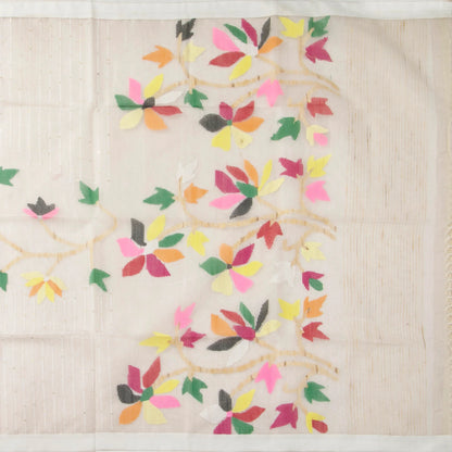 Off White Tissue Sequins Dhakai Jamdani Mulmul Silk Saree For Party Wear PV MJ 130