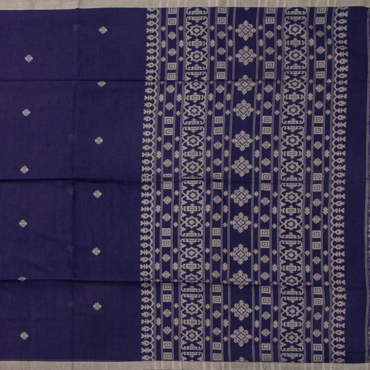 Dark Blue Dhakai Jamdhani Mulmul Silk Saree For Office Wear PV MJ 113