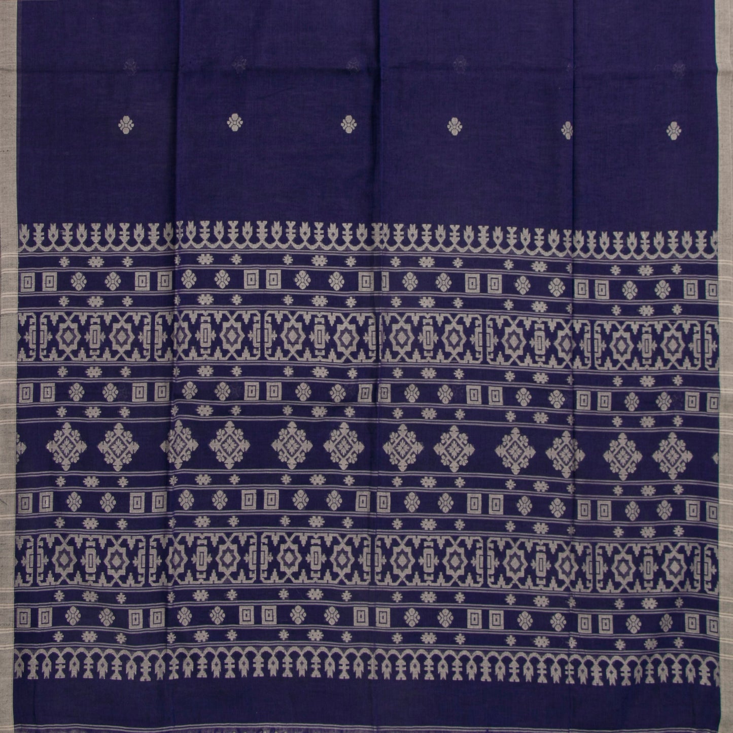 Dark Blue Dhakai Jamdhani Mulmul Silk Saree For Office Wear PV MJ 113