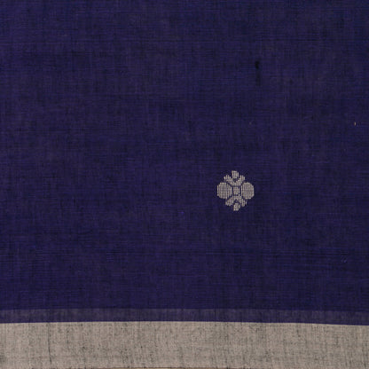 Dark Blue Dhakai Jamdhani Mulmul Silk Saree For Office Wear PV MJ 113