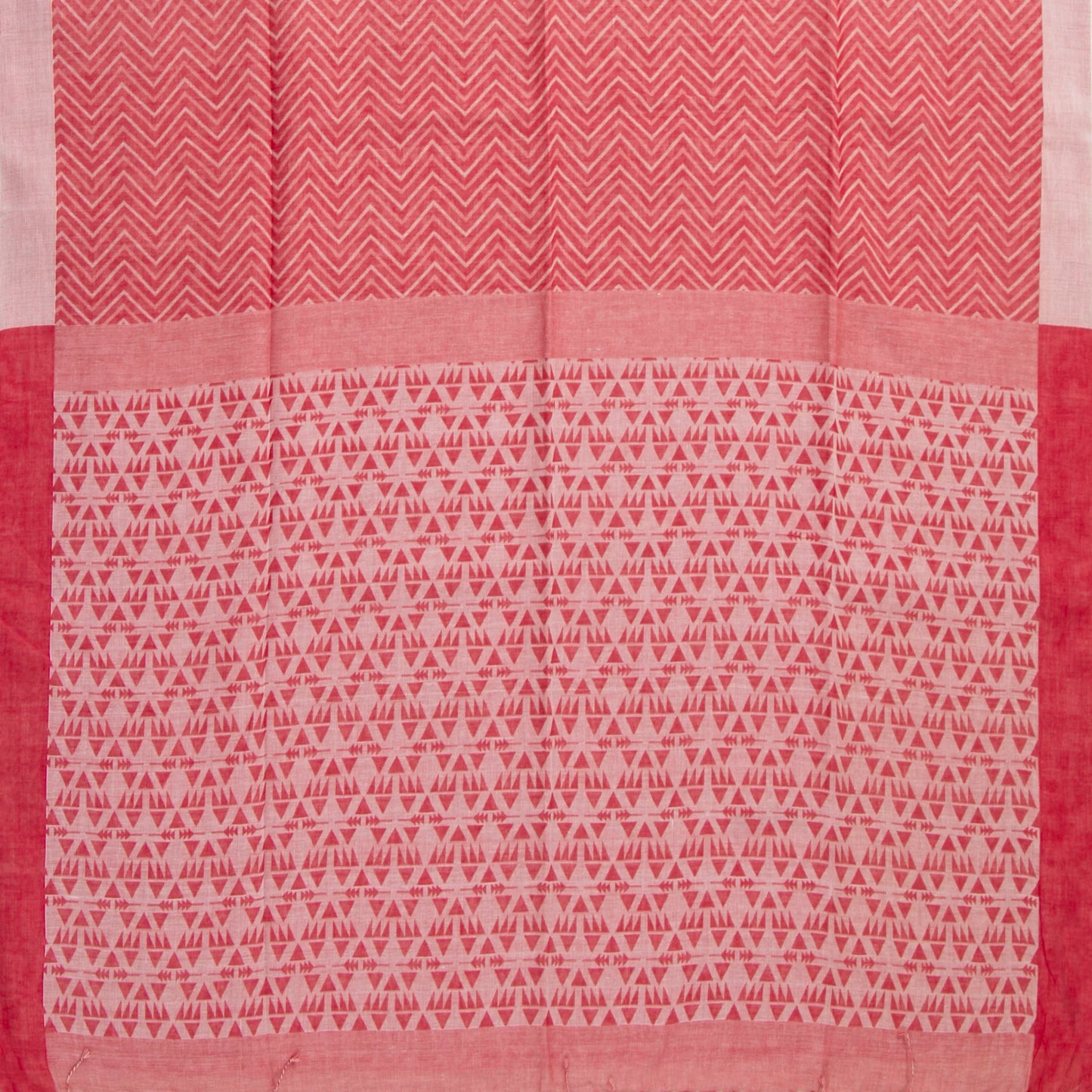 Red And Off White Dhakai Jamdhani Mulmul Silk Saree With Chevron Design For Office Wear PV MJ 114