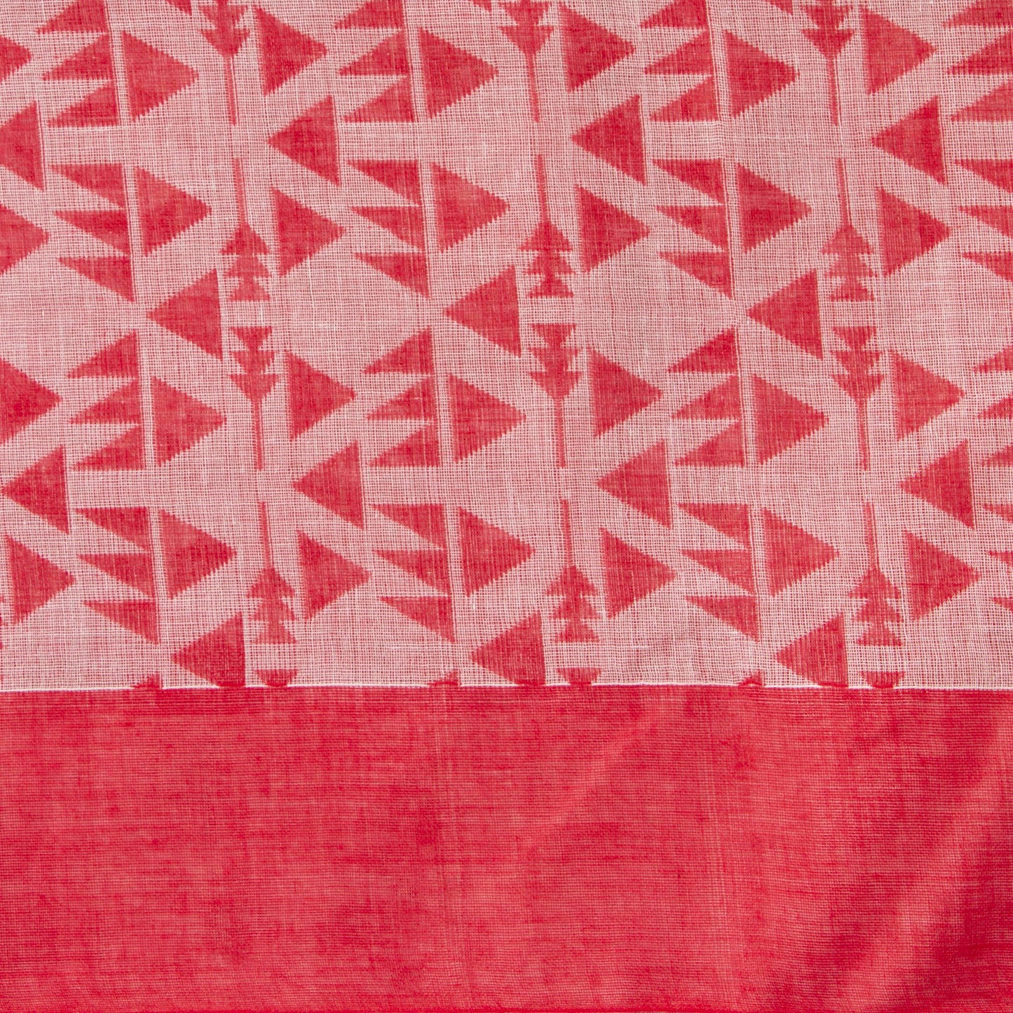 Red And Off White Dhakai Jamdhani Mulmul Silk Saree With Chevron Design For Office Wear PV MJ 114