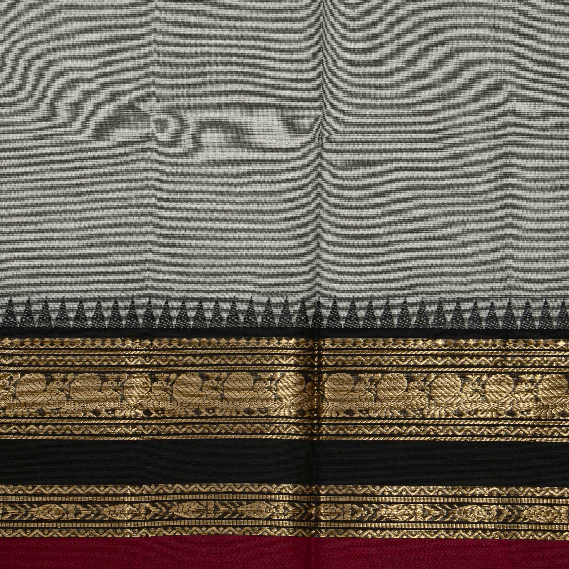 Grey And Black Kanchi Cotton Saree For Festive Wear PV MM KC 903 - Cotton Saree - Panjavarnam PV MM KC 903