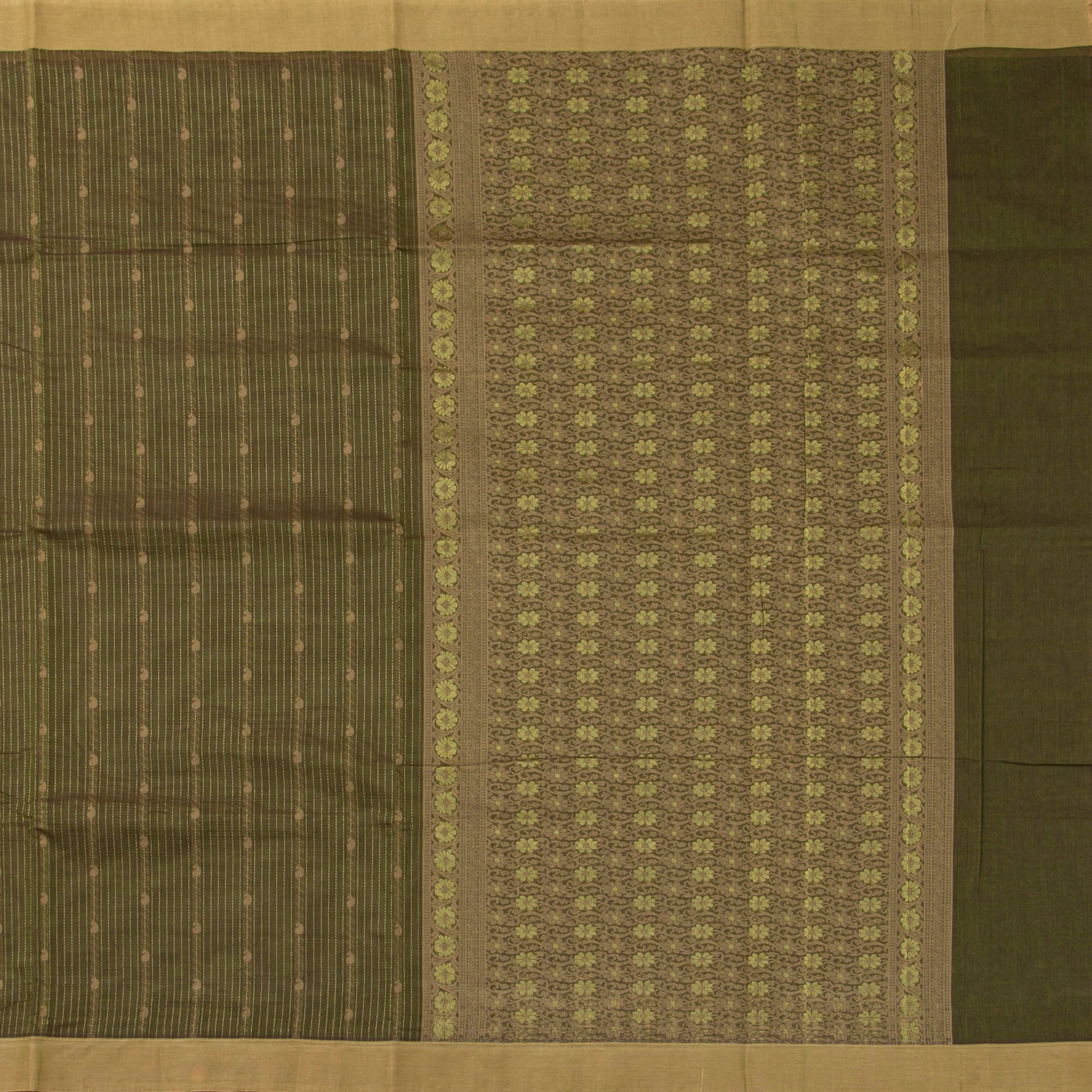 Green Fancy Cotton Saree For Festive Wear PV MM FC 1001 - Cotton Saree - Panjavarnam PV MM FC 1001