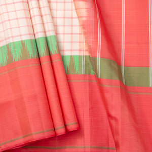Off White And Peach No Zari Kanchipuram Silk Saree For Festive Wear PV KNN 308