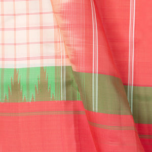 Off White And Peach No Zari Kanchipuram Silk Saree For Festive Wear PV KNN 308