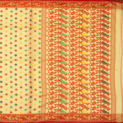 Pastel Yellow Dhakai Jamdhani Muslin Silk Saree For Office Wear PV MJ 106