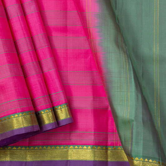 Pink And Green Kanchipuram Silk Saree Light Weight For Festive Wear PV KNN 269