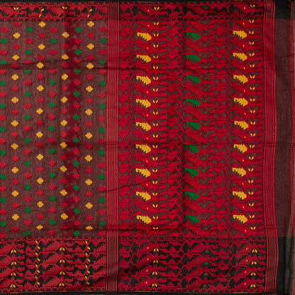 Red And Brown Dhakai Jamdani Mulmul Silk Saree For Party Wear PV MJ 101