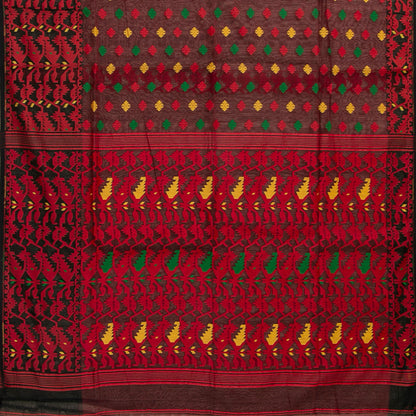 Red And Brown Dhakai Jamdani Mulmul Silk Saree For Party Wear PV MJ 101
