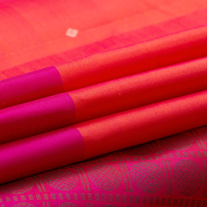 Orange And Pink Kanchipuram Silk Saree Ganga Jamuna Border For Festive Wear PV KNN 300