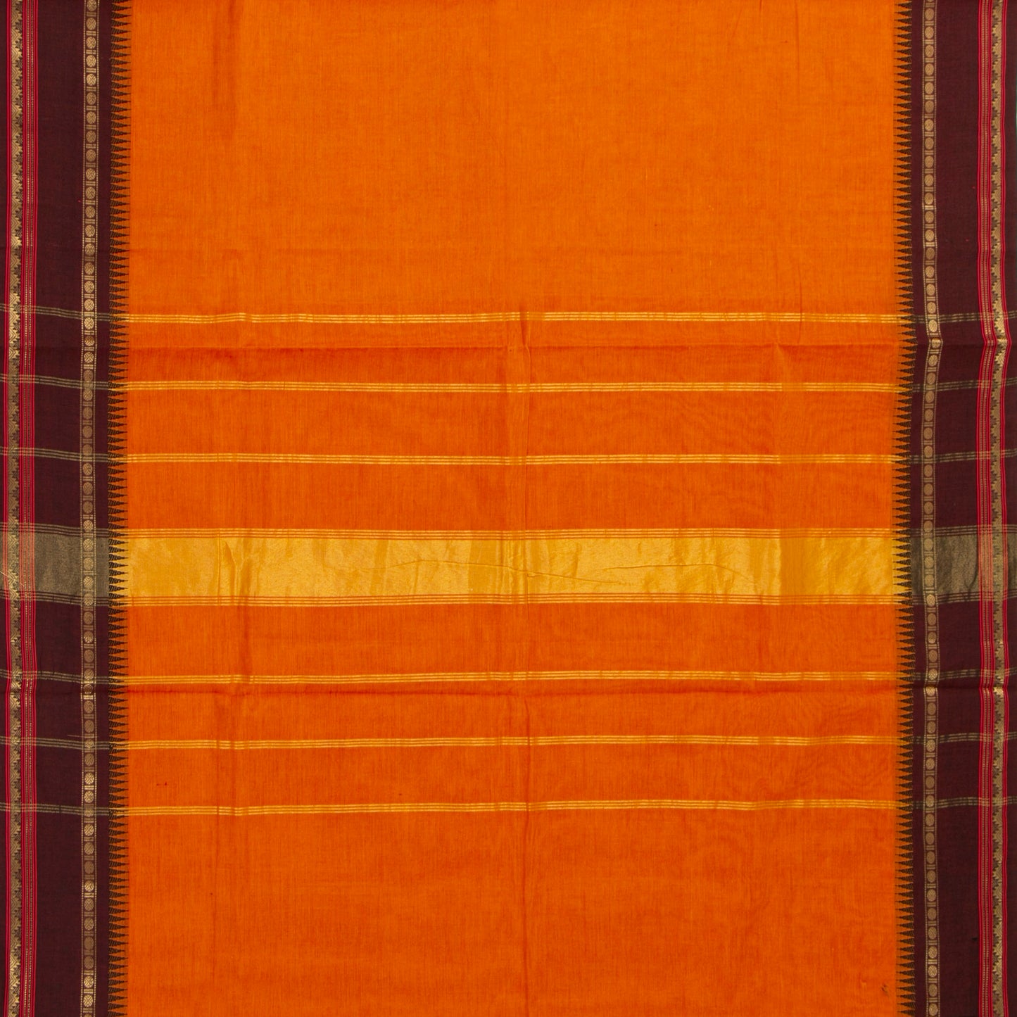 Orange And Brown Kanchi Cotton Saree For Festive Wear PV MM KC 679