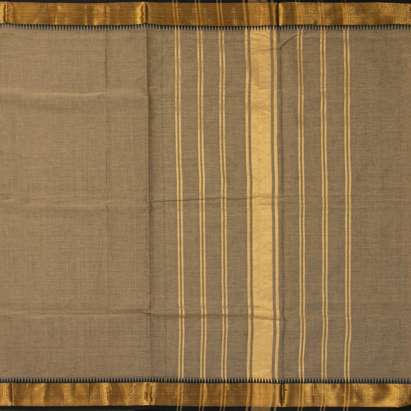 Fawn And Black Kanchi Cotton Saree For Festive Wear PV MM KC 687