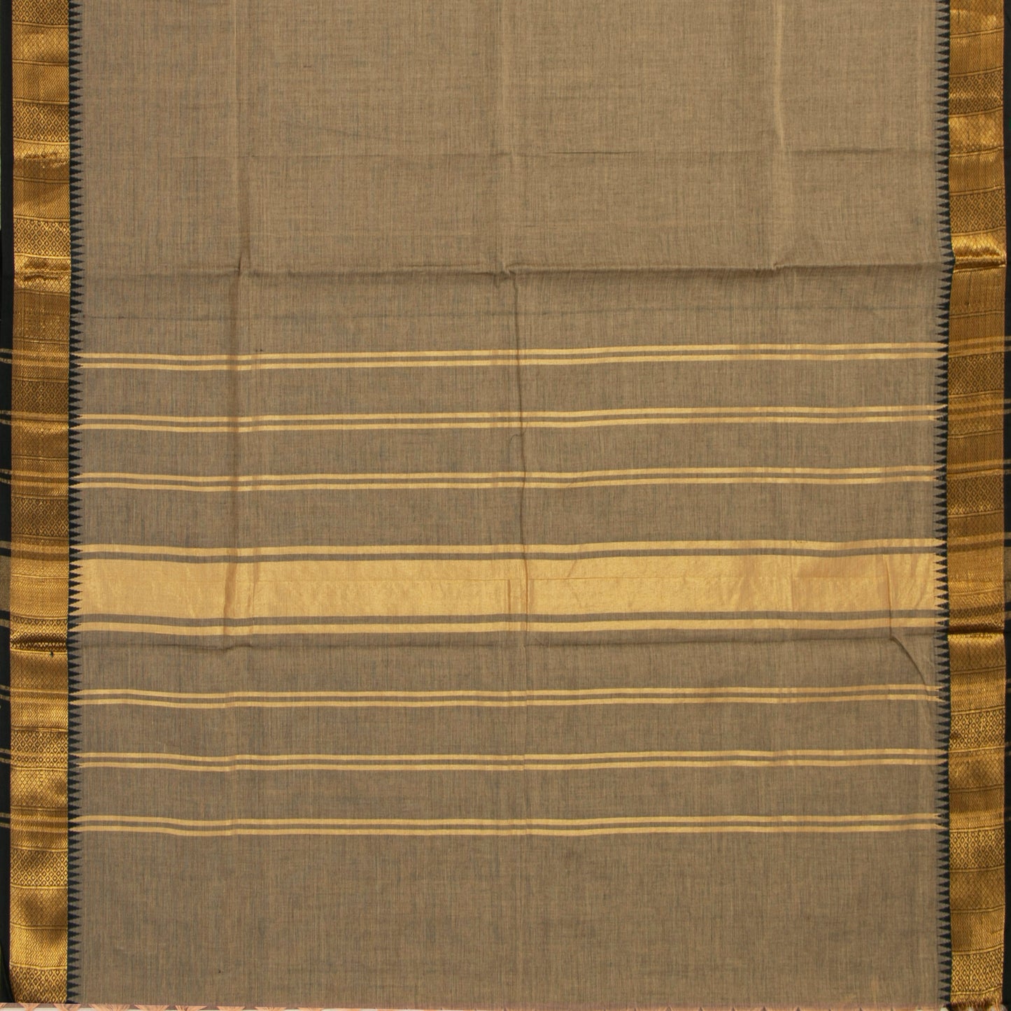 Fawn And Black Kanchi Cotton Saree For Festive Wear PV MM KC 687