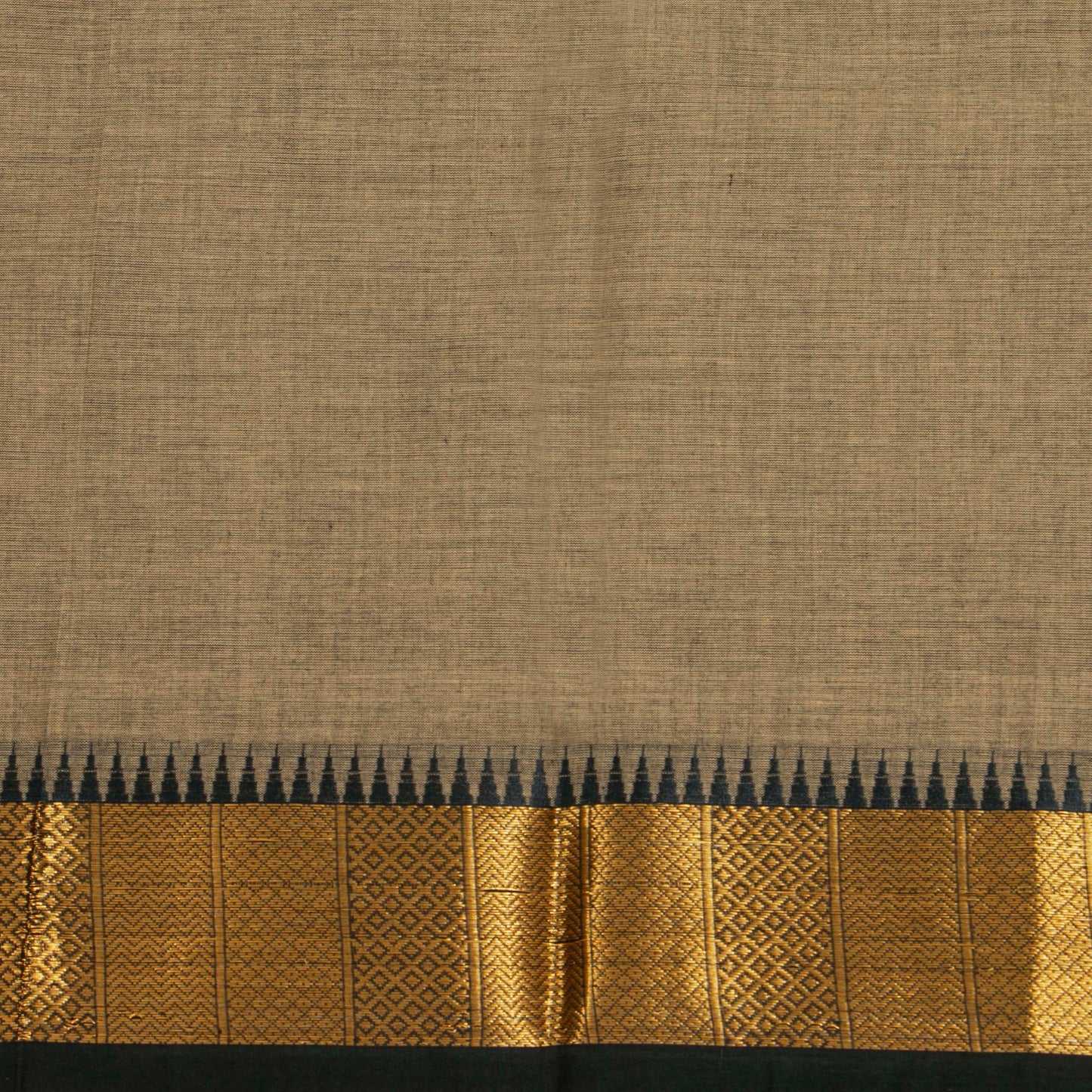 Fawn And Black Kanchi Cotton Saree For Festive Wear PV MM KC 687
