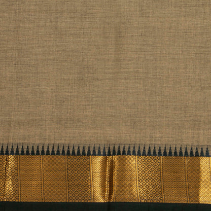 Fawn And Black Kanchi Cotton Saree For Festive Wear PV MM KC 687