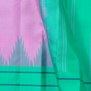 Lotus Pink And Turquoise Green Kanchipuram Silk Saree WIthout Zari For Office Wear PV KNN 312