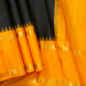 Black Kanchipuram Silk Saree With Ganga Jamuna Temple Korvai Border For Festive Wear PV KNN 317