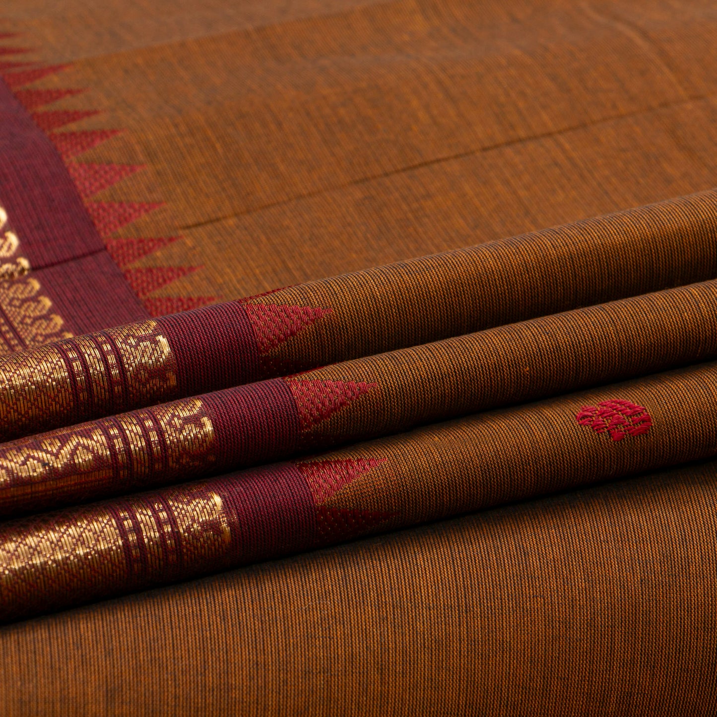 Mustard And Maroon  Kanchi Cotton Saree For Festive Wear PV MM KC 763