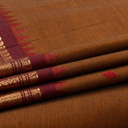 Mustard And Maroon  Kanchi Cotton Saree For Festive Wear PV MM KC 763